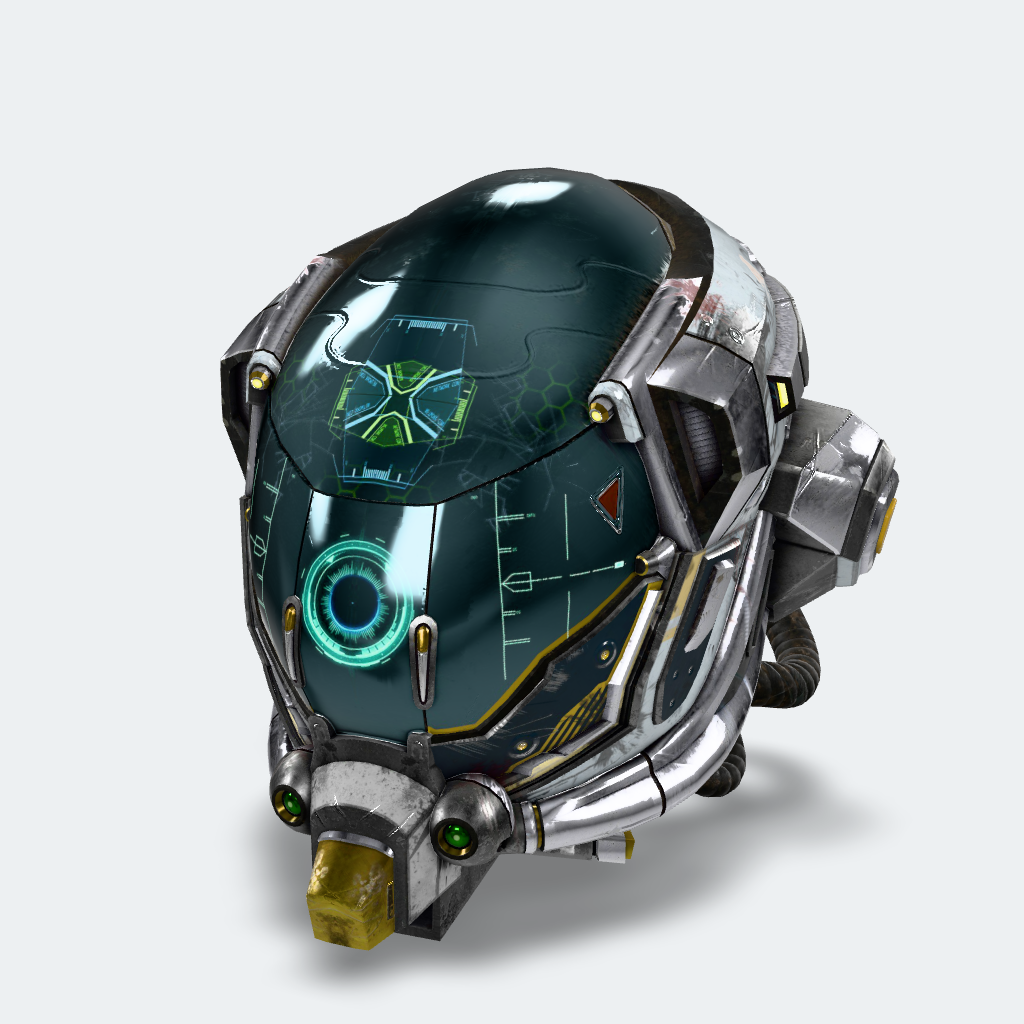 Battle-Worn Cybernetic Combat Helmet